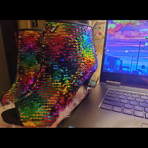 NWT Colorful Sequin Stiletto Boots Peep Toe, NEW ORIGINAL PACKAGING MULTI SIZES